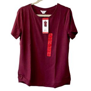 Danskin Tulip Hem Short Sleeved Tunic Top for Women Sz M in Cranberry Garnet Red